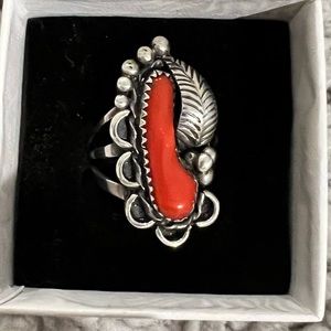 Sliver and coral ring size 5